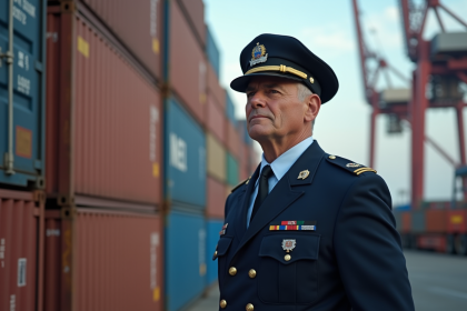 Agent de douane inspectant des containers au port