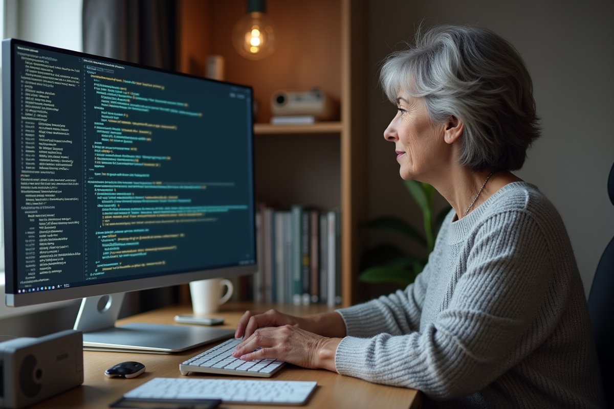 Femme créant une CSR sur son ordinateur dans un espace de travail