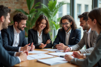 Groupe d'entrepreneurs jeunes dans un bureau moderne