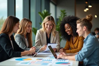 Groupe de jeunes professionnels collaborant en réunion