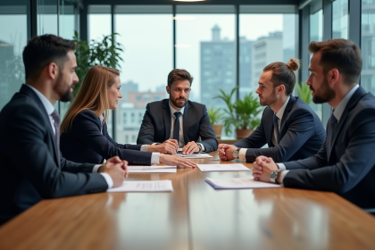 Groupe de professionnels en réunion dans un bureau moderne