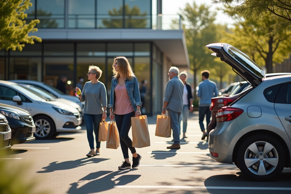 Groupe de jeunes et seniors dans un parking ensoleille