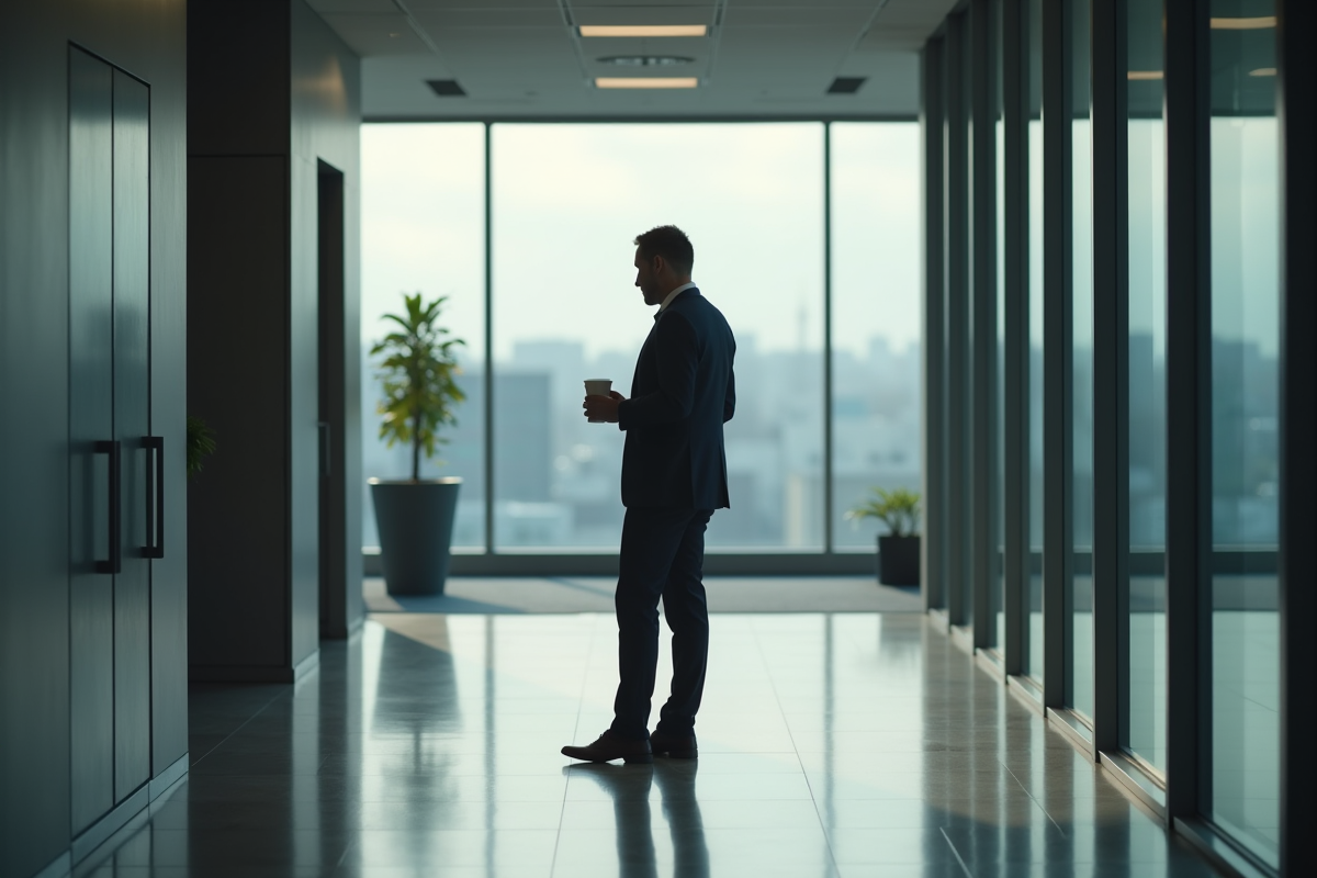 Homme en costume dans un hall d