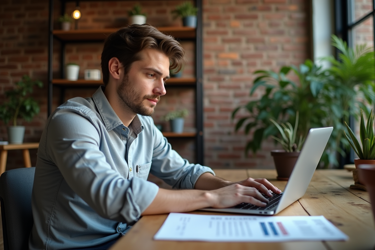 Jeune professionnel analysant des données sur son ordinateur